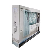 Mainstays 16-Piece Blue Floral Shower Curtain Bathroom Set with Rug, 12 Hooks, Soap Dispenser and Tray