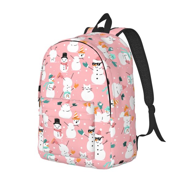 Fotbe Cute Pink Snowman Cat Mochila de Lona con Estampado, Mochila Duradera, Mochila Versátil de Alta Calidad, Mochila Compacta Vintage-Medium