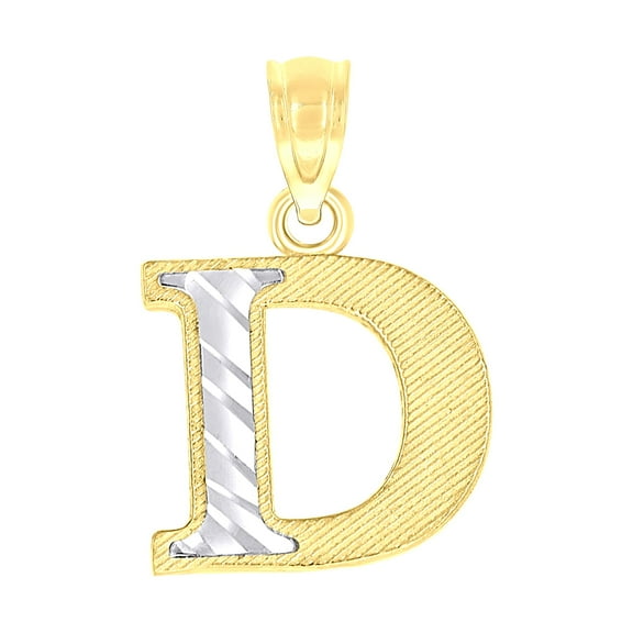 10k Two-tone Gold Unisex Diamond-cut Initial D Charm Pendant for Men Women