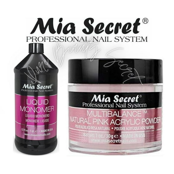 Mia Secret Liquid Monomer 32 oz and Natural Pink Powder 1 oz