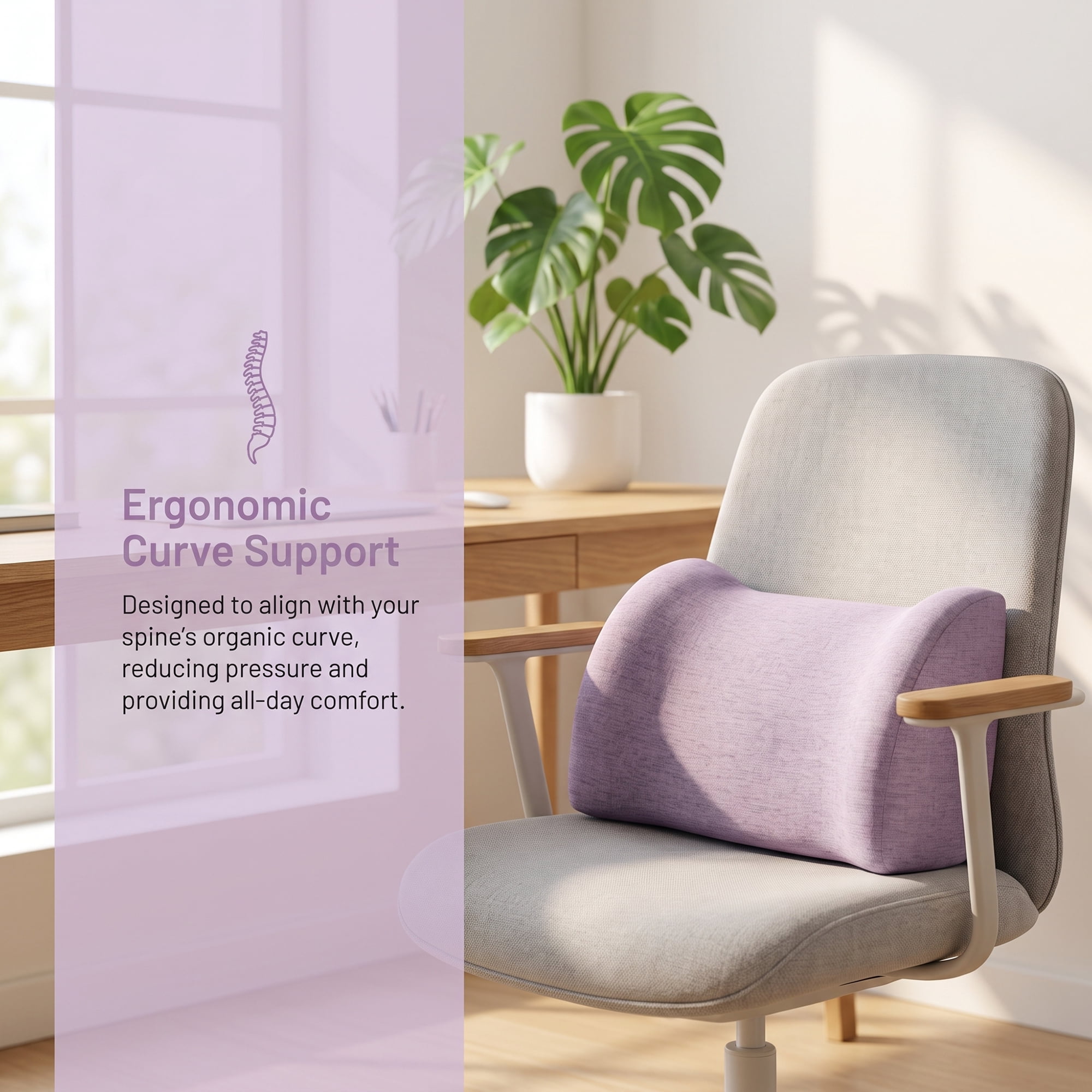 Unique Bargains Lumbar Support Pillow Cotton Back Support Light Purple 17.7" x 7.5" x 11"