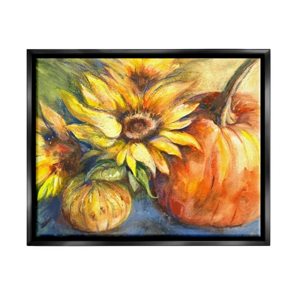 Stupell Industries Fall Sunflowers & Gourds Botanical & Floral Painting Black Floater Framed Canvas Art Print Wall Art, 21 x 17