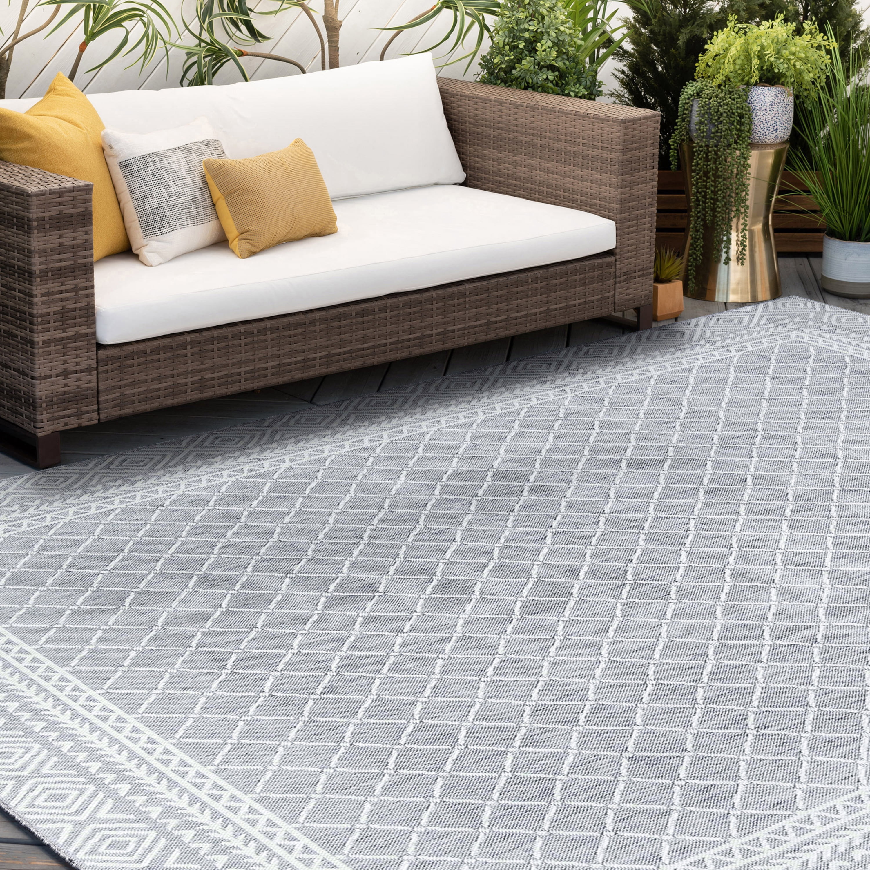 5x8 Water Resistant, Indoor Outdoor Rugs for Patios, Front Door Entry, Entryway, Deck, Porch, Balcony | Outside Area Rug for Patio | Gray, Diamond | Size: 5'3'' x 7'3''