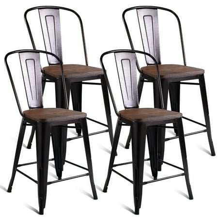 Costway Copper Set of 4 Metal Wood Counter Stool Kitchen Dining Bar Chairs (Best Stools For Kitchen Island)