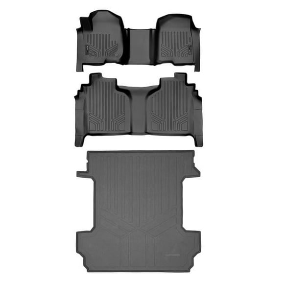 Smartliner SA0401-B0400-K0400 2 Rows Crew Cab Floor Mats & Truck Bed Mat Set with 1st Row Bench Seat for 2019-2021 1500 Chevy Silverado, Black