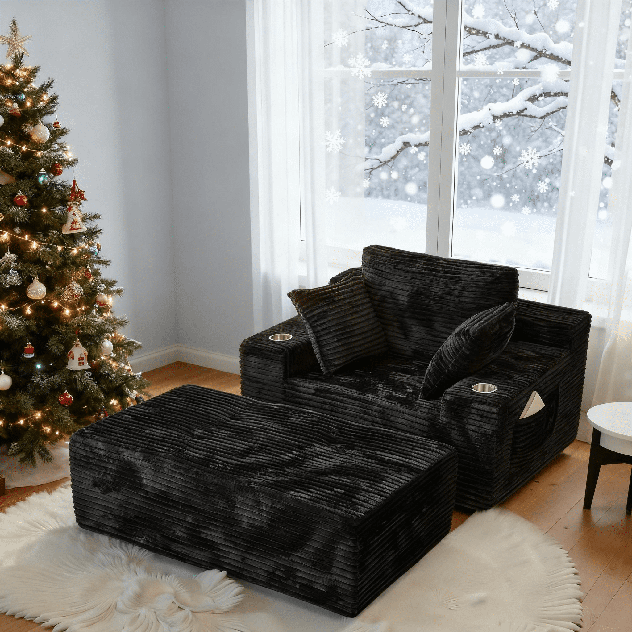 Liaroo 67" Chaise Lounge Chair Indoor, Oversized Boneless Sofa Bed, Deep Seat Sleeper Couch Reading Chairs, Cloud Sofas Couches with Cup Holder & Side Pocket for Living Room, No Assembly Required