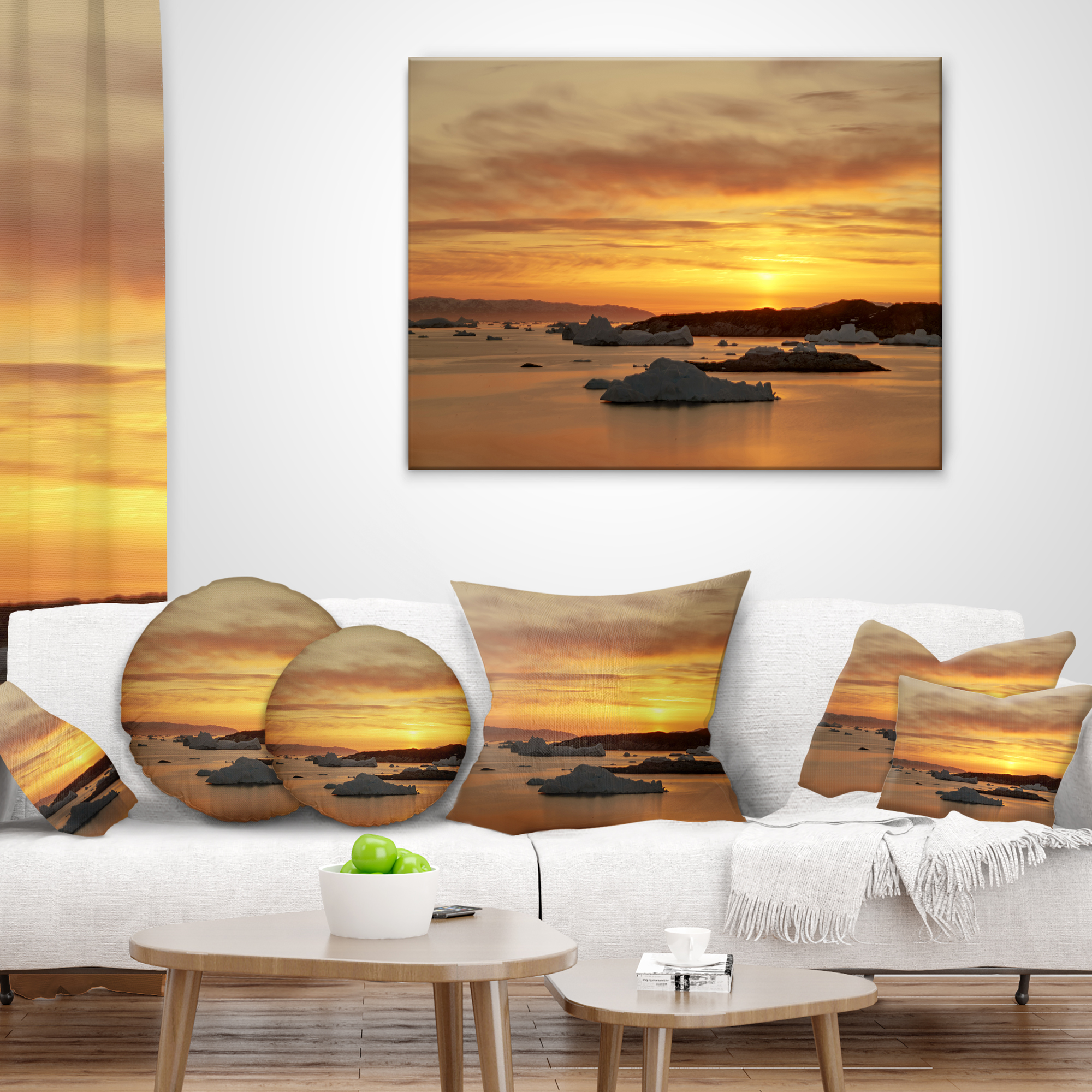 Designart Huge Icebergs on Arctic Ocean - Seascape Throw Pillow - 12x20