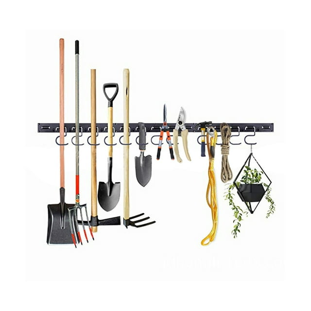 FixtureDisplays Système de Suspension d'Outils Réglable 48 Pouces, Support Mural pour Outils de Garage, Organisateur d'Outils de Jardin, Rangement de Garage, 3 Supports Segmentaires 12 Crochets 15271