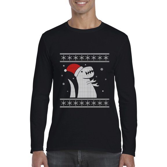 MmF - Mens Long Sleeve T-Shirts - XMAS DINOSAUR UGLY SWEATER