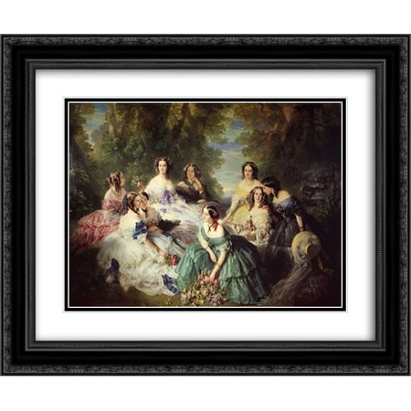 227 Matt - Franz Xaver Winterhalter 2x Matted 24x20 Black Ornate Framed Art Print 'The Empress Eugenie Surrounded by her Ladies in Waiting'