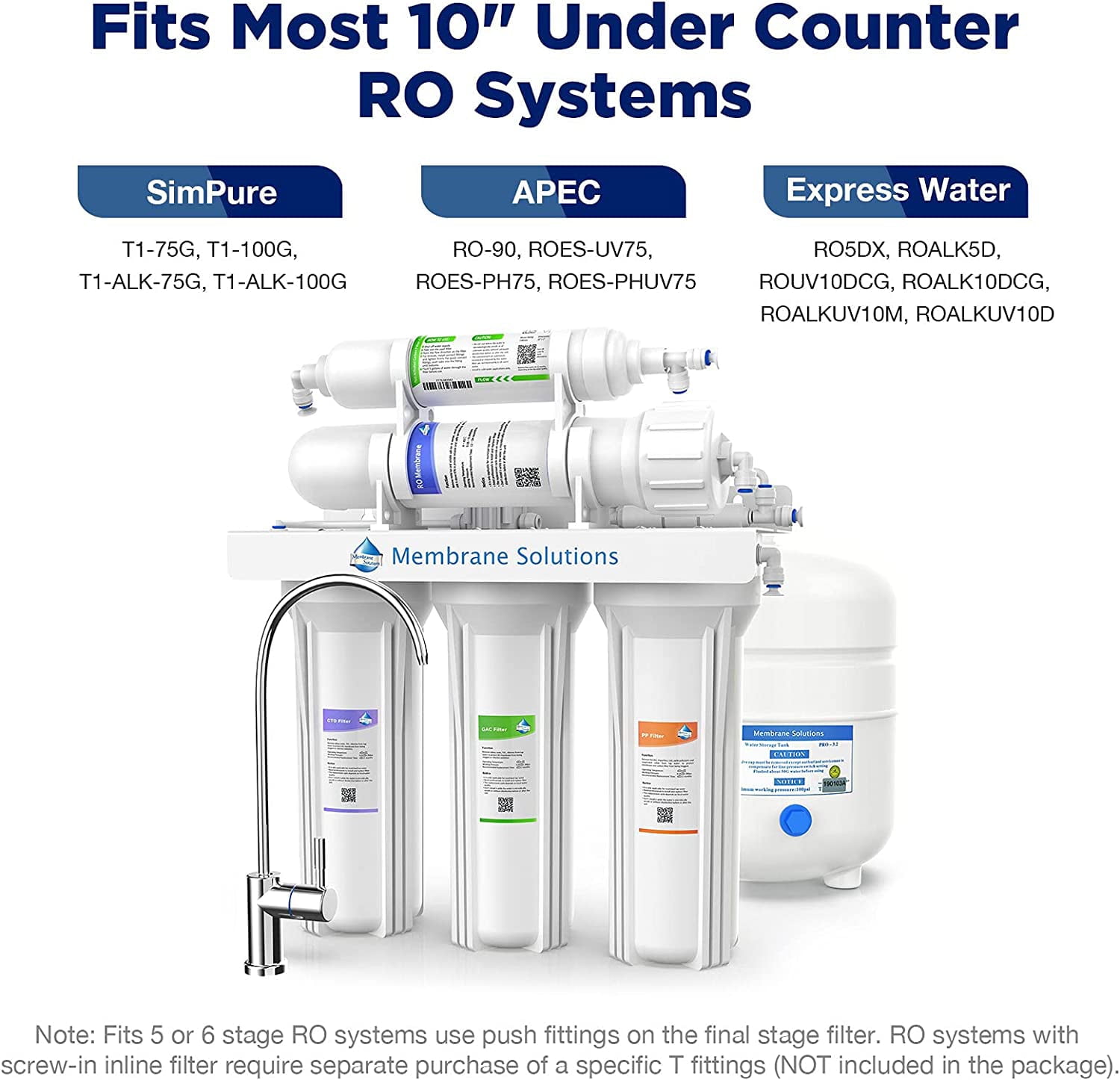 Membrane Solutions Universal Reverse Osmosis Water Filter for 5/6 Stage RO System, Compatible with iSpring, APEC, Express Water, 75GPD RO Membrane