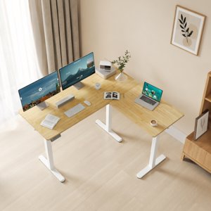 63 L Shaped Standing Desk Electric Height Adjustable Standing Desk with Dual Motor for Home & Office | Natural