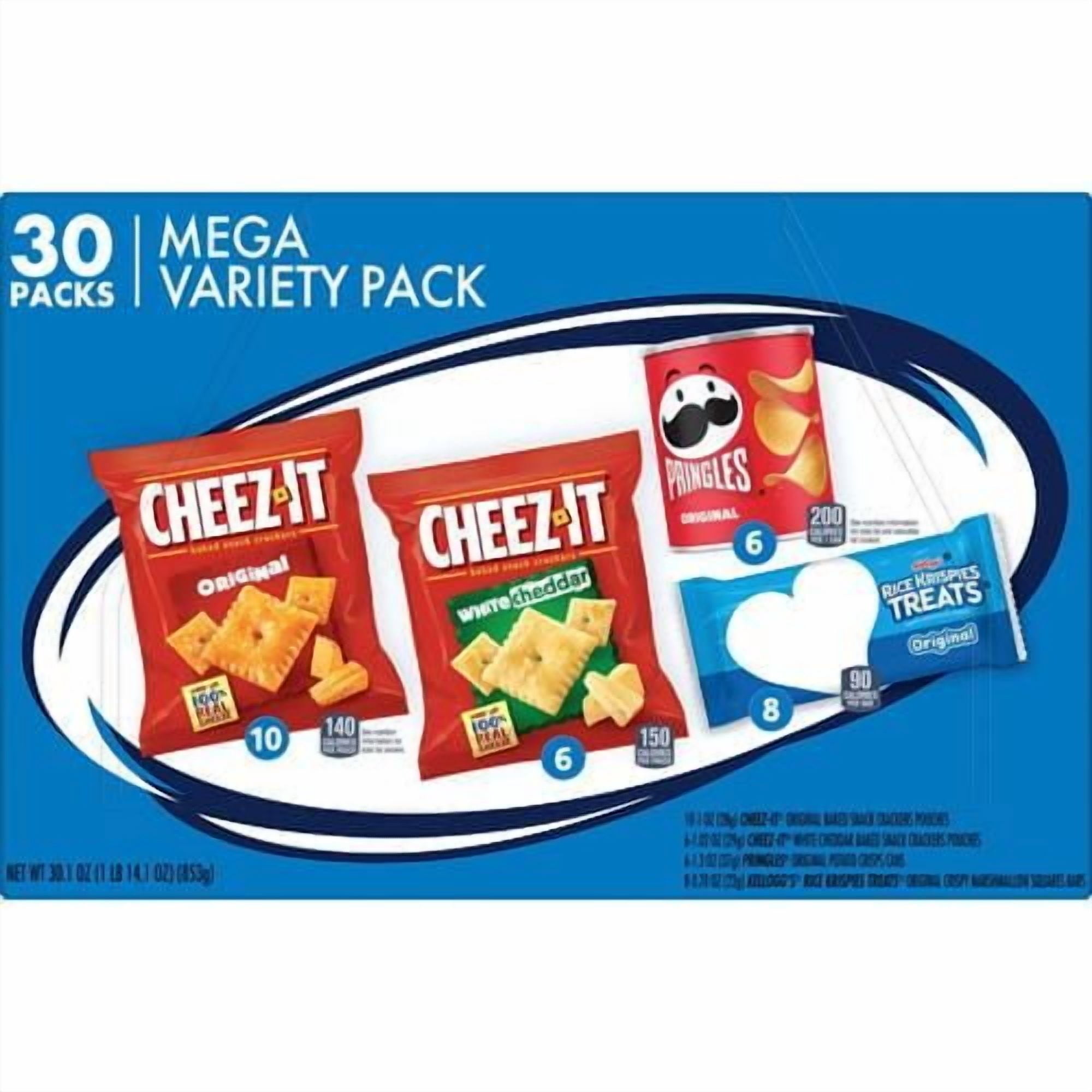 Kelloggs Cheez-It, Pringles & Rice Krispies Treats Snacks Mega Variety Pack, 30.1Oz Box (30 Count) - Pack of 2
