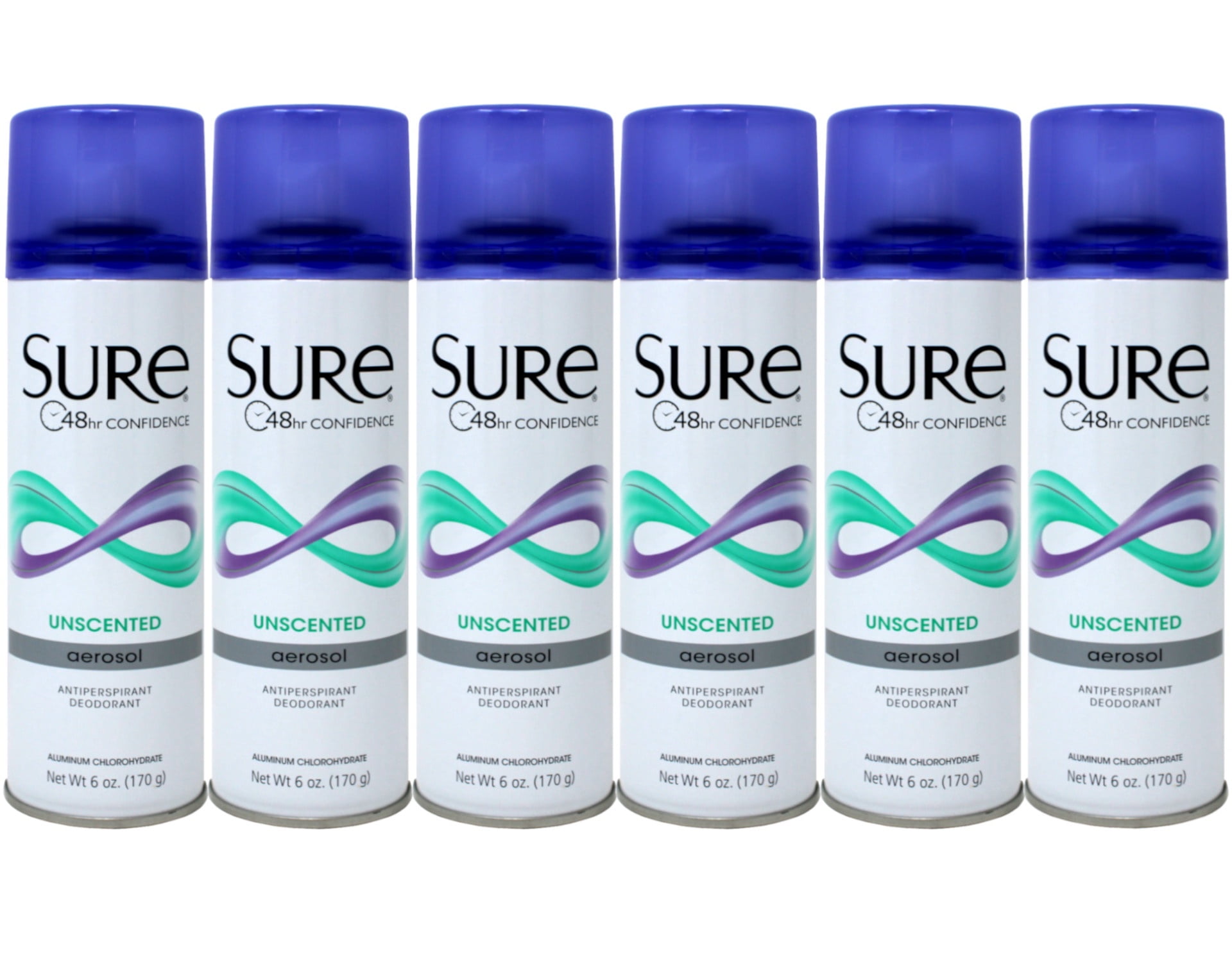 Sure Anti-Perspirant & Deodorant Aerosol Spray Unscented, 6 oz (Pack of 6)