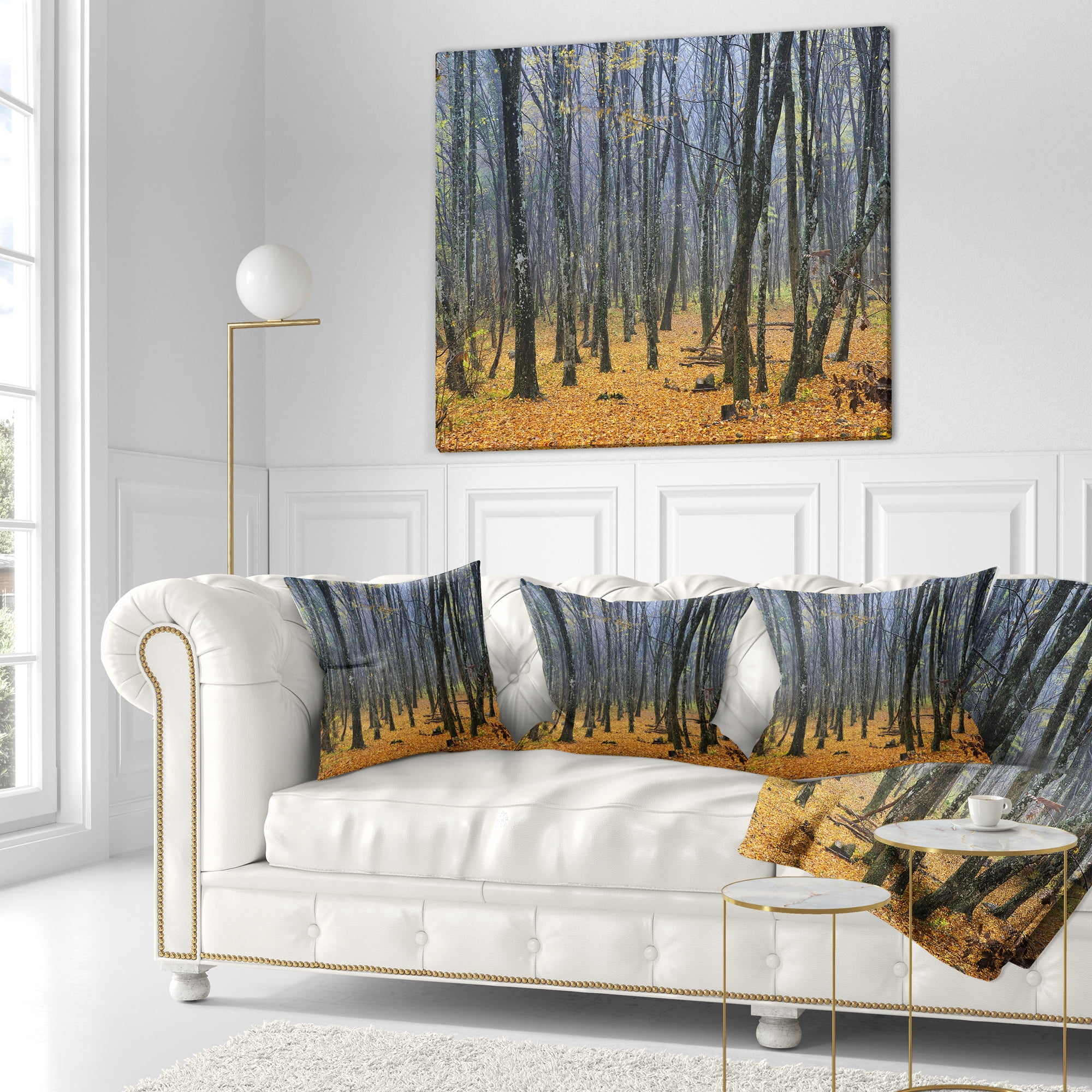 Designart Dark Woods in Autumn Forest - Modern Forest Throw Pillow - 16x16