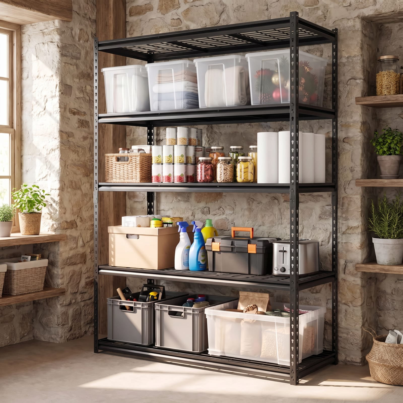Biotree 5-Tier Metal Shelving Unit 2000 lbs Capacity with Adjustable Wire Shelves for Garage Warehouse, Black
