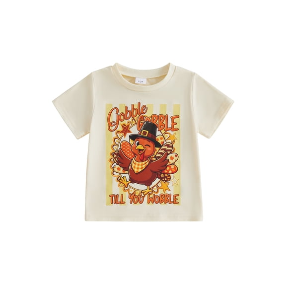 Cjfdfy Toddler baby Boy Girl Thanksgiving T-Shirt Clothes Summer Letter Turkey Print Short Sleeve Tops cute Gobble Till You Wobble Turkey Top Thanksgiving Holiday Tee 1-6T 