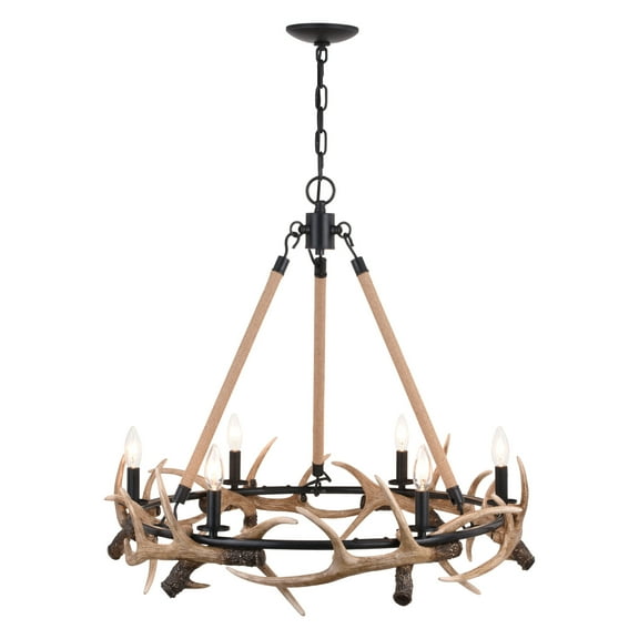 Rustic Chandelier 6 Light Bronze Rope Accent Farmhouse Lighting Fixture