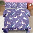 thumbnail image 3 of Quilt Set Full/Queen Size, Cute Purple Unicorn 3 Pcs Soft Bed Cover Bedding Set for Kids and Adults, Happy Cartoon Horse Lightweight Bedspread Coverlet with Pillow Sham for All Season, 3 of 7