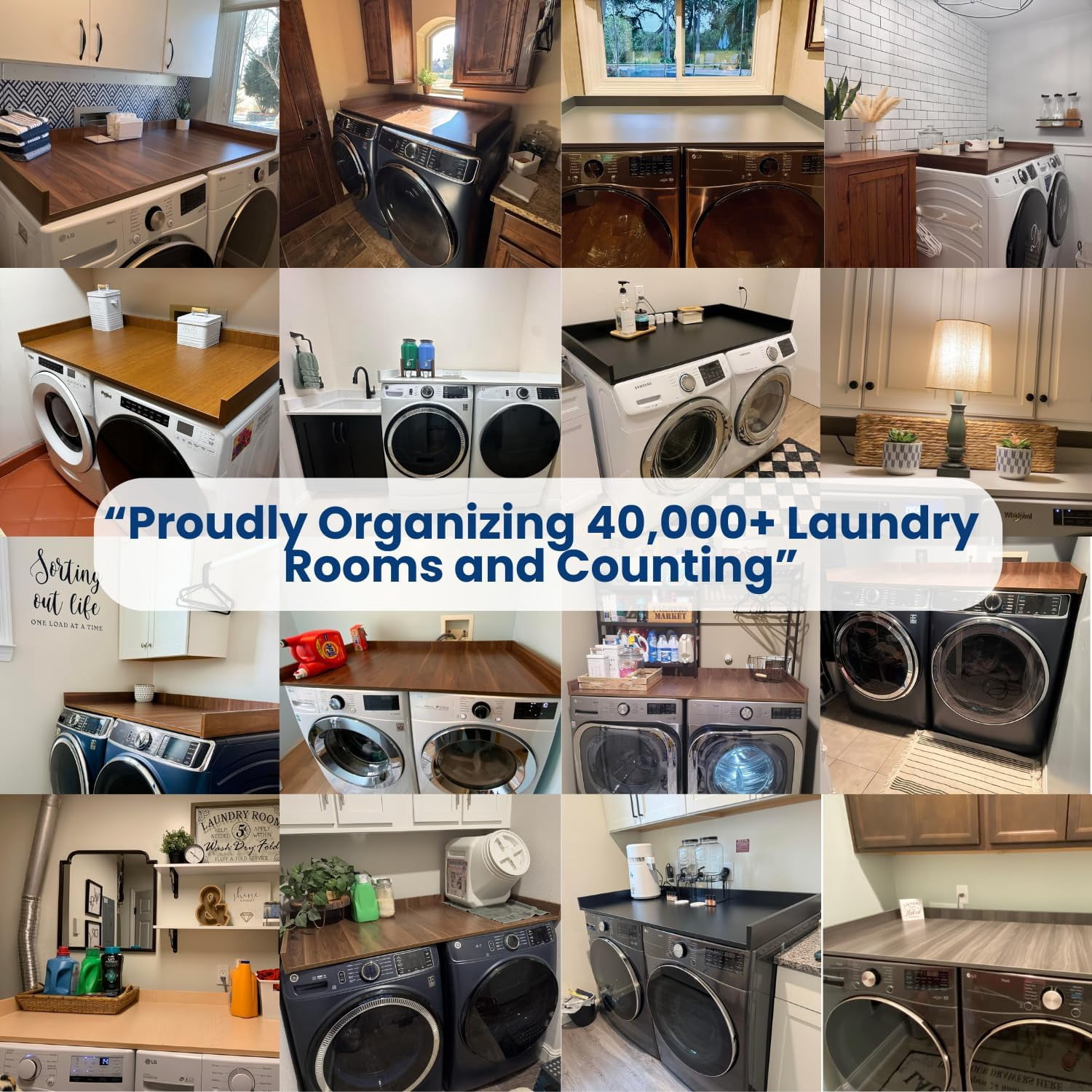 OfficeSimpli Washer Dryer Countertop with Shelf - 27.5 x 54 Inch - Made in USA Laundry Countertop Over Washer and Dryer with Non-Slip Pads, Storage Shelf, Laundry Topper Organizer, Grey