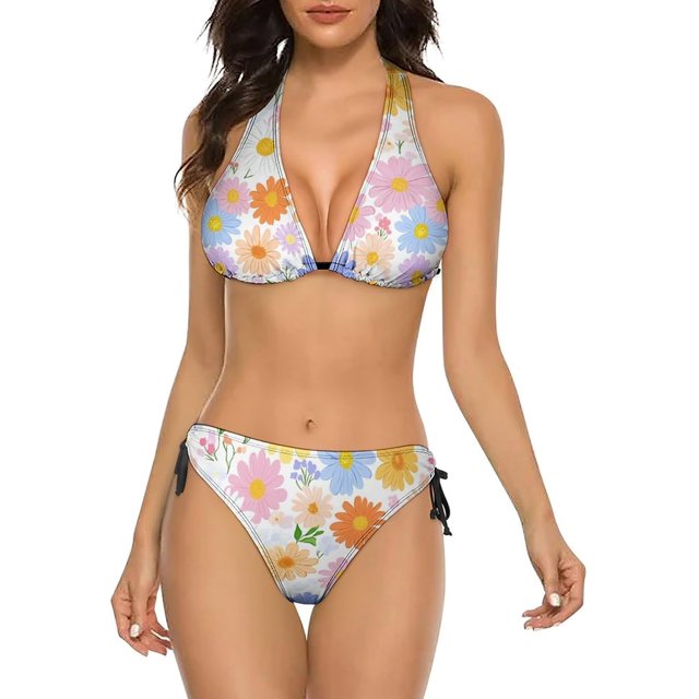NICKSUN Women's Bikini Sets, Cute Print Two Piece Bathing Suits Sexy Halter Padded Bikini Swimsuits
