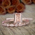 thumbnail image 2 of 1.50 carat emerald Cut Real Morganite and Moissanite Bridal Set Engagement Ring on with 18k Gold Plating, 2 of 5