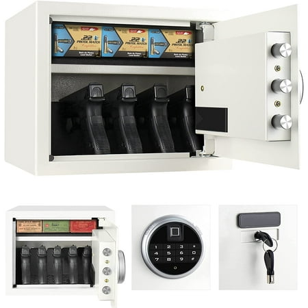 Security Biometric Fingerprint Safe Steel Lock Box Safe for Home/Office/Hotel Secure Handgun Documents Jewelry Valuables - White