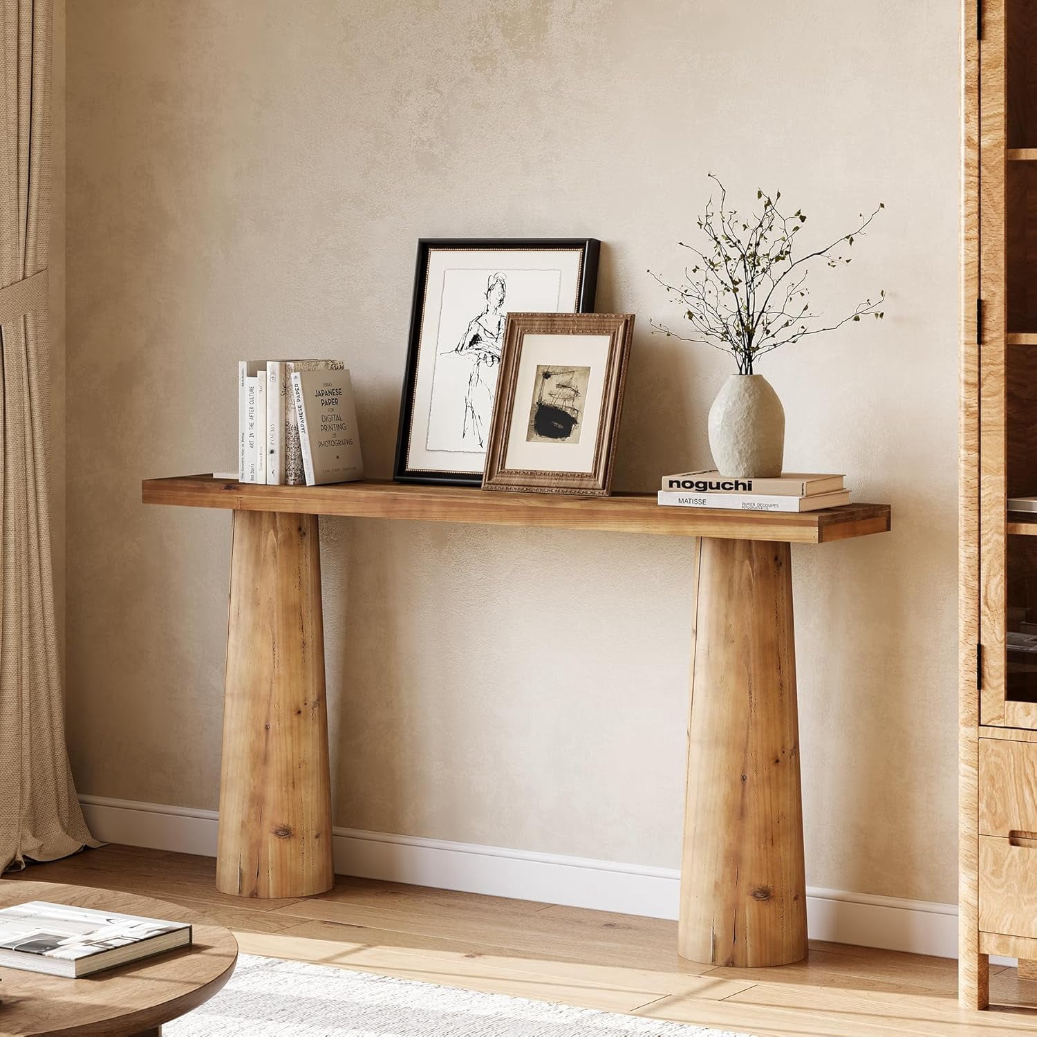 63-Inch Farmhouse Console Table, Solid Wood Entryway Table Behind Sofa for Entrance, Hallway, Living Room