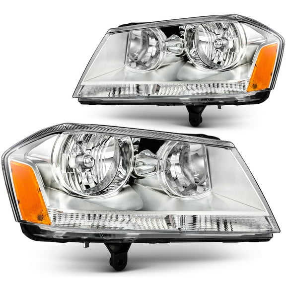 ECCPP Headlight Assembly Fit 2008-2014 for Dodge Avenger R/T SE SXT Chrome Housing Amber Reflector Pair Headlights 5116342AD