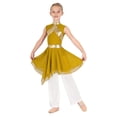 thumbnail image 2 of Miutii Girls Lyrical Praise Dance Outfits 2pcs Shiny Metallic Sleeveless Asymmetrical Hem Dress with Pants Modern Dance Set Yellow White 16, 2 of 6