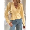 thumbnail image 5 of Women'S Fall Cardigan Sweater Fashion Trend Long Sleeve Top Casual Jacket Vacation Button Sweater Light Yellow L, 5 of 6