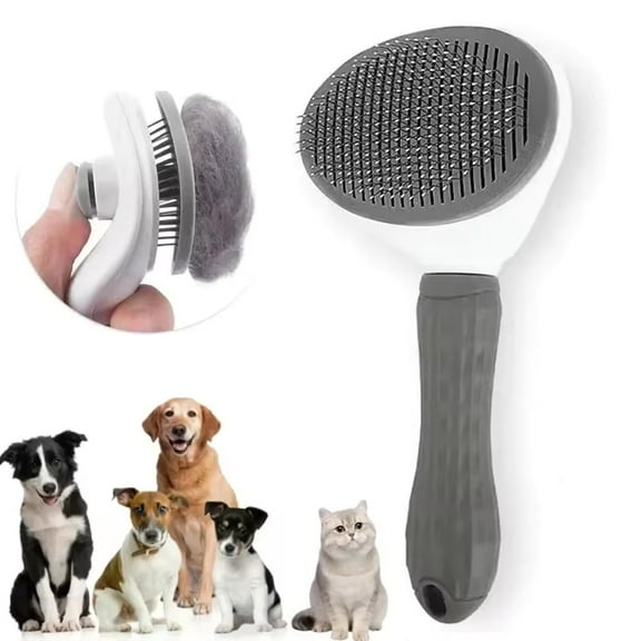Pet Dog Brush Cat Comb Self Cleaning Pet Hair Remover Brush For Dogs Cats Grooming Tools Pets Dematting Comb Dogs Accessories Pet Massaging Tool Suitable for Pets with Long or Short Hair 1PCS Gray