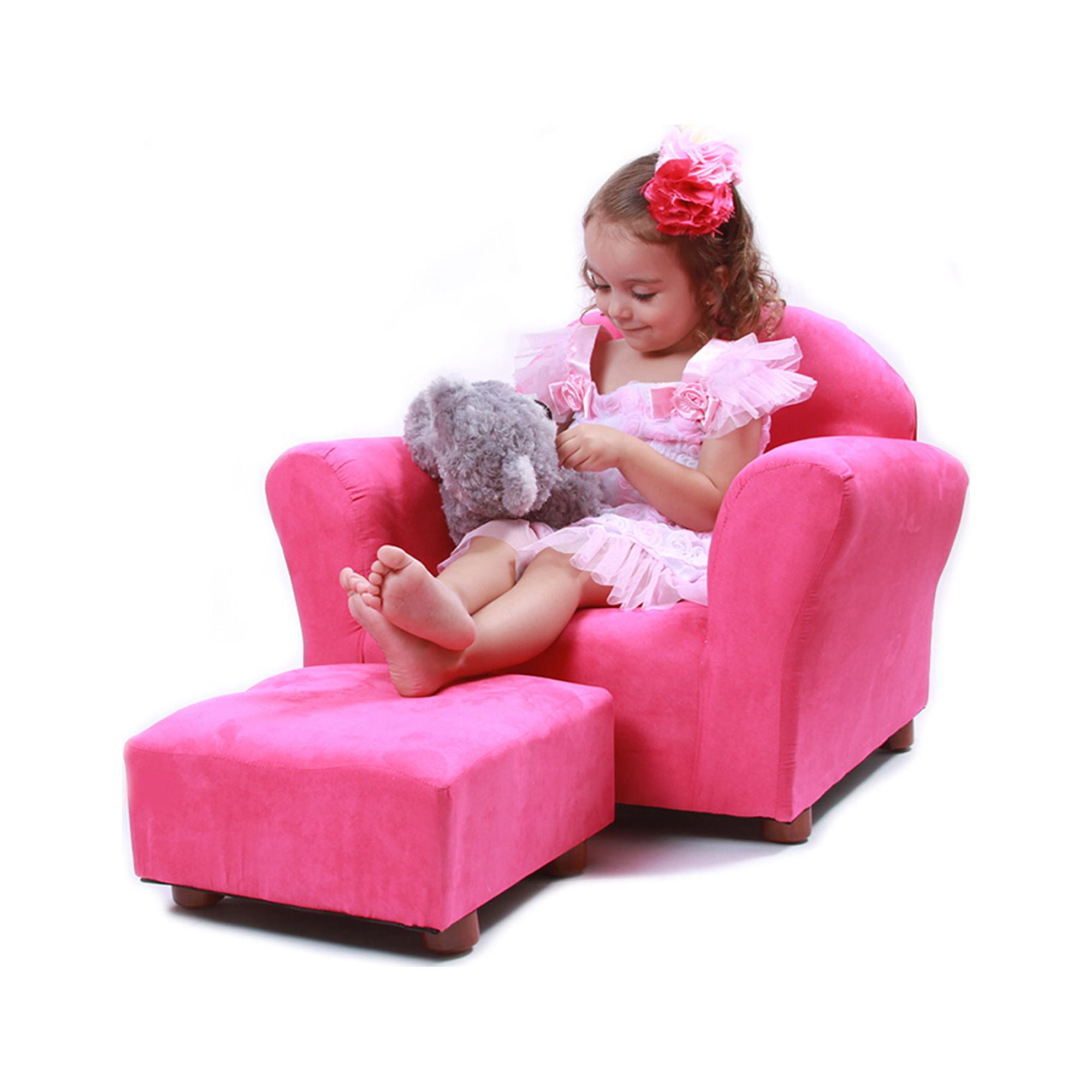 Keet Roundy Children's Chair Microsuede Hot Pink with ottoman