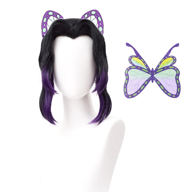 Peluca para cosplay Wiggy Mermaid SL Kochou Shinobu, color negro y morado