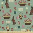 thumbnail image 1 of Easter Sofa Upholstery Fabric by the Yard, Repeating Conceptual Chocolate Bunny Flowers Eggs and Tulip Flowers, Decorative Fabric for DIY Home Accents, 10 Yards, Laurel Green Multicolor by Ambesonne, 1 of 4