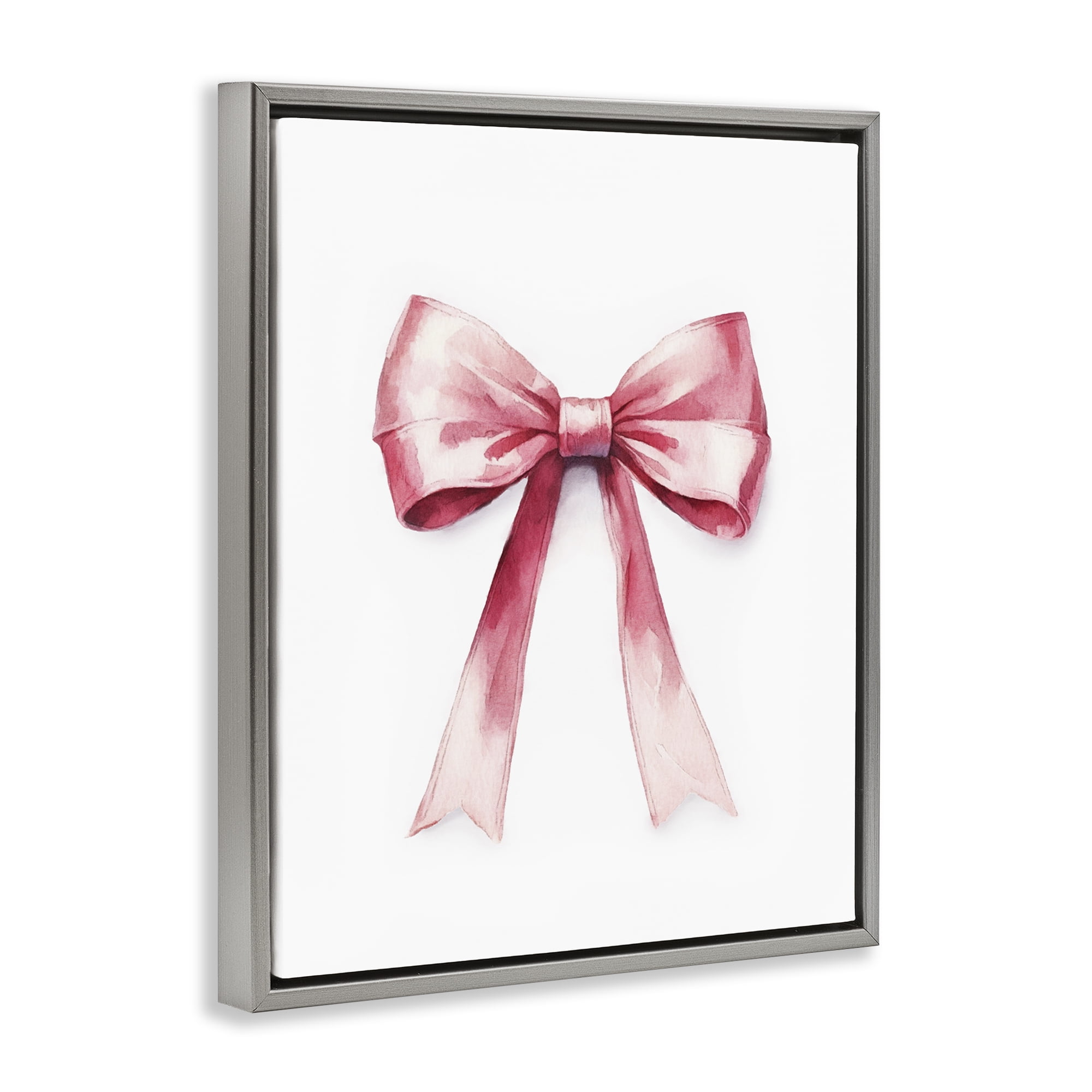 Stupell Industries Delicate Pink Bow Fashion Painting Gray Floater Framed Canvas Art Print Wall Art, 17 x 21