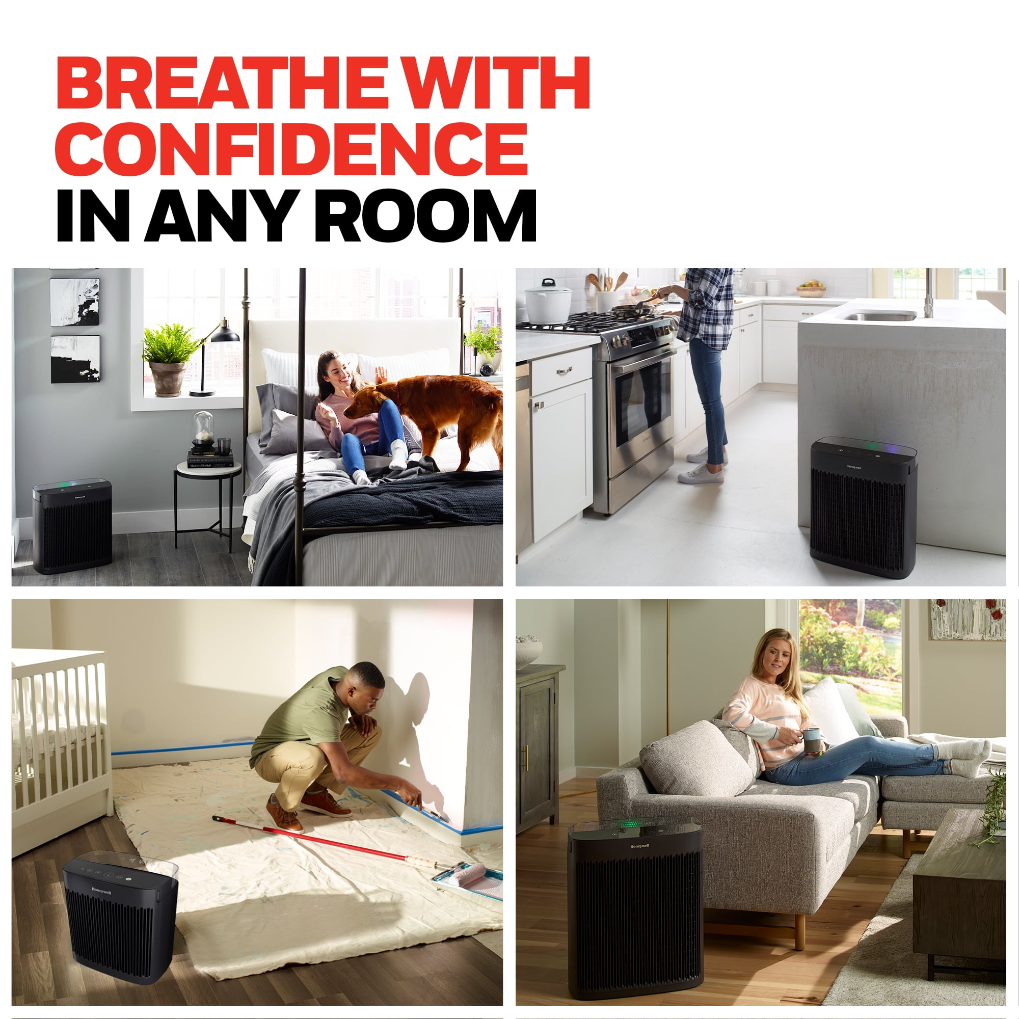 Honeywell 900 Sq ft HEPA Air Purifier for Home, Black, Smoke, Pollen, Dust Reducer
