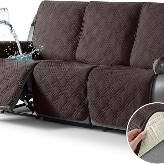 Waterproof Recliner Sofa Cover Non Slip Couch Cover for 3 Seat Reclining Sofa, Split Reclining Couch Covers 3-Piece with Straps, Washable Sofa Slipcover(3 Seater, Chocolate)