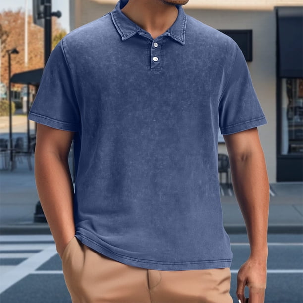 Blusa y camisa de manga corta con cuello vuelto para hombre, blusa informal de verano a la moda de color liso con cuello vuelto, blusa para hombre
