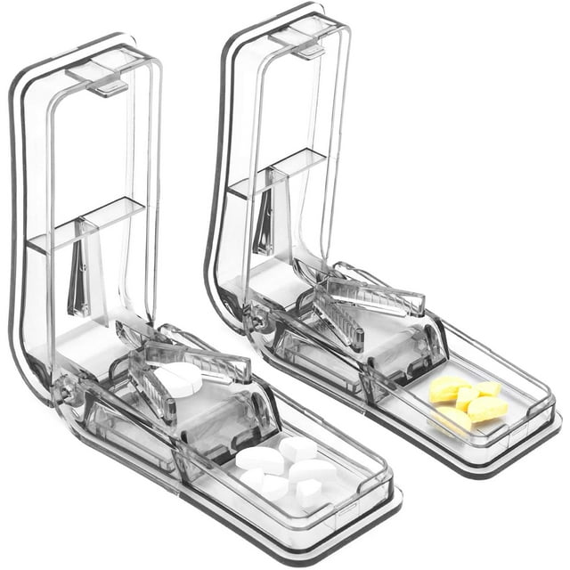 2PCS Pill Cutter, Professional Pill Splitter for Cutting Small Pills or Large Pills in Half, Gray