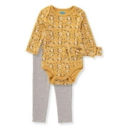 Bon Bebe Girls 0-9 Months Daisy Bodysuit Pant Set with Hat(Yellow 6-9 Months)