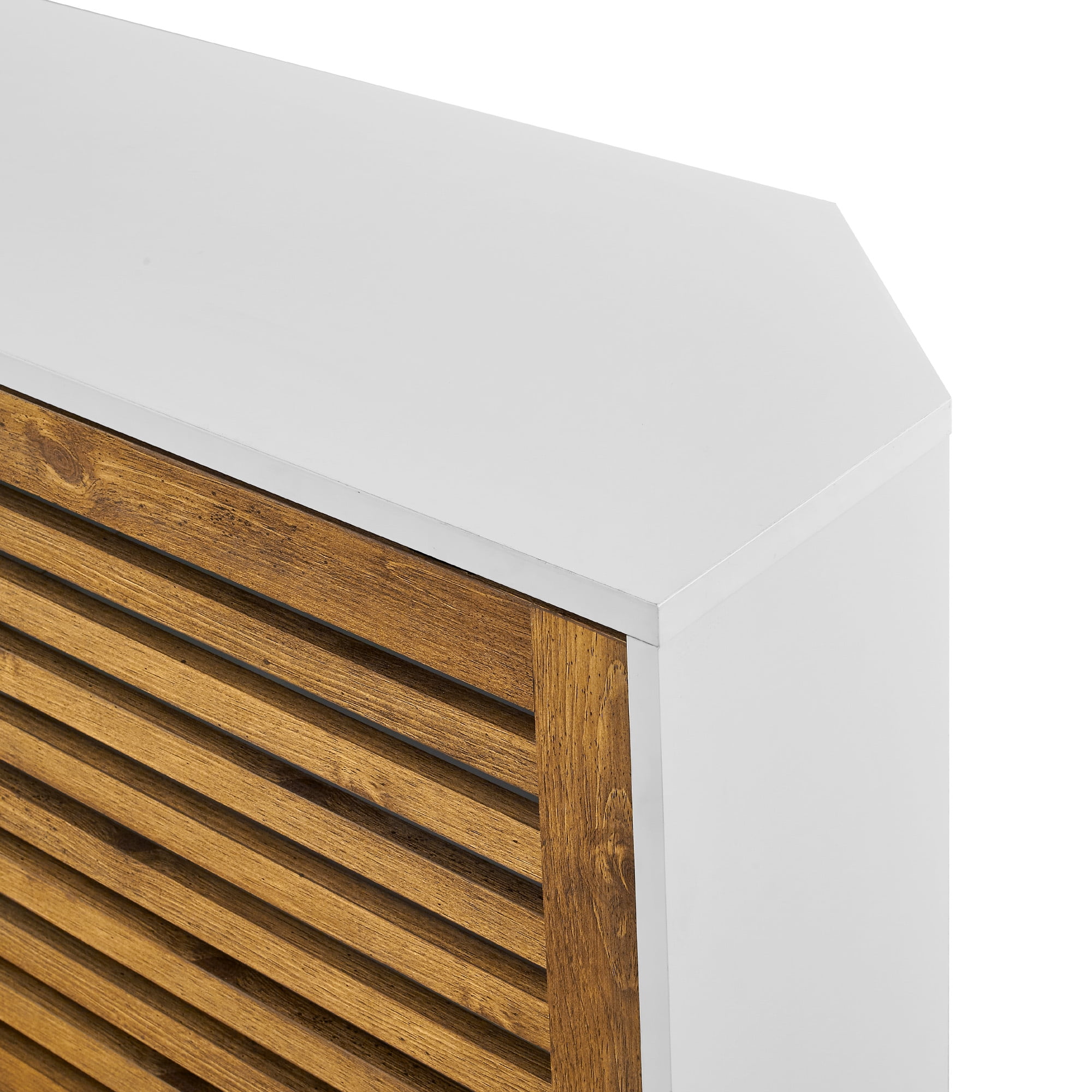 Manor Park Contemporary Boho Sliding Door Corner TV Stand, White