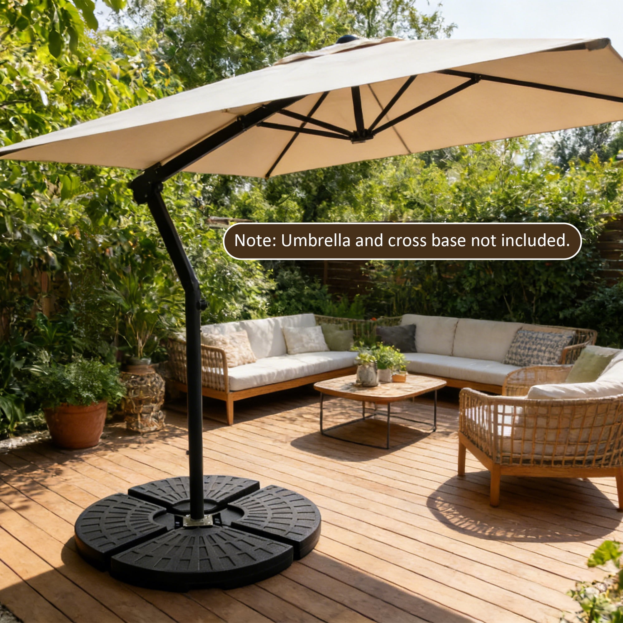 Jopath 4-Piece Cantilever Offset Patio Umbrella Stand Round Base Plate Set w/ Easy-Fill Spouts & Secure Lock Pins for Backyard,Lawn,Pool,Black