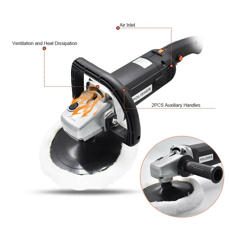 Imeshbean 7 Inch 1400W, 110V, 12.7Amp Rotary Power Tool Polishers, 3000 RPM 8 Speeds