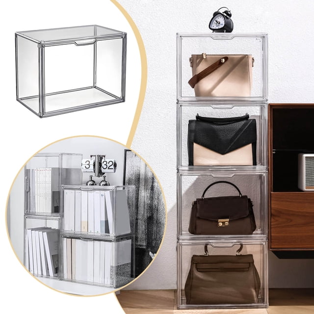 Riforla Clear Stackable Storage with Lid Book & Cosmetic Display Cases Large Figures Collectibles Showcase Shoe Box Organizer Storage Containers Clear One Size
