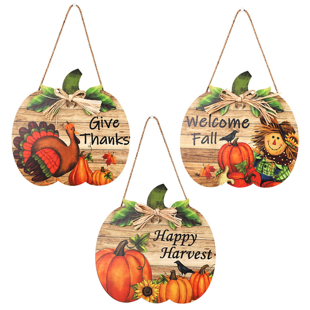 SCARECROW Welcome Fall Friends Sign Pumpkin Thanksgiving Wall Plaque Hanger 