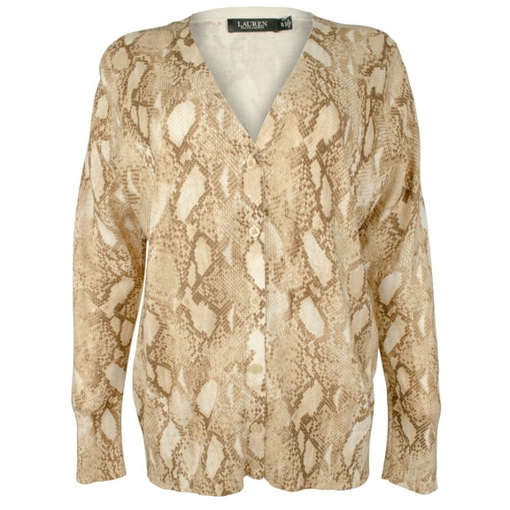 Plus Size Snakeskin Print Cotton-Blend Cardigan Sweater 1X