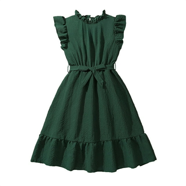 EnJoCho Robe d'Été Sans Manches pour Adolescentes Robe d'Été pour Filles Manches Volantes Texture Nouée Ajustée Tempérament Confortable Robe Décontractée