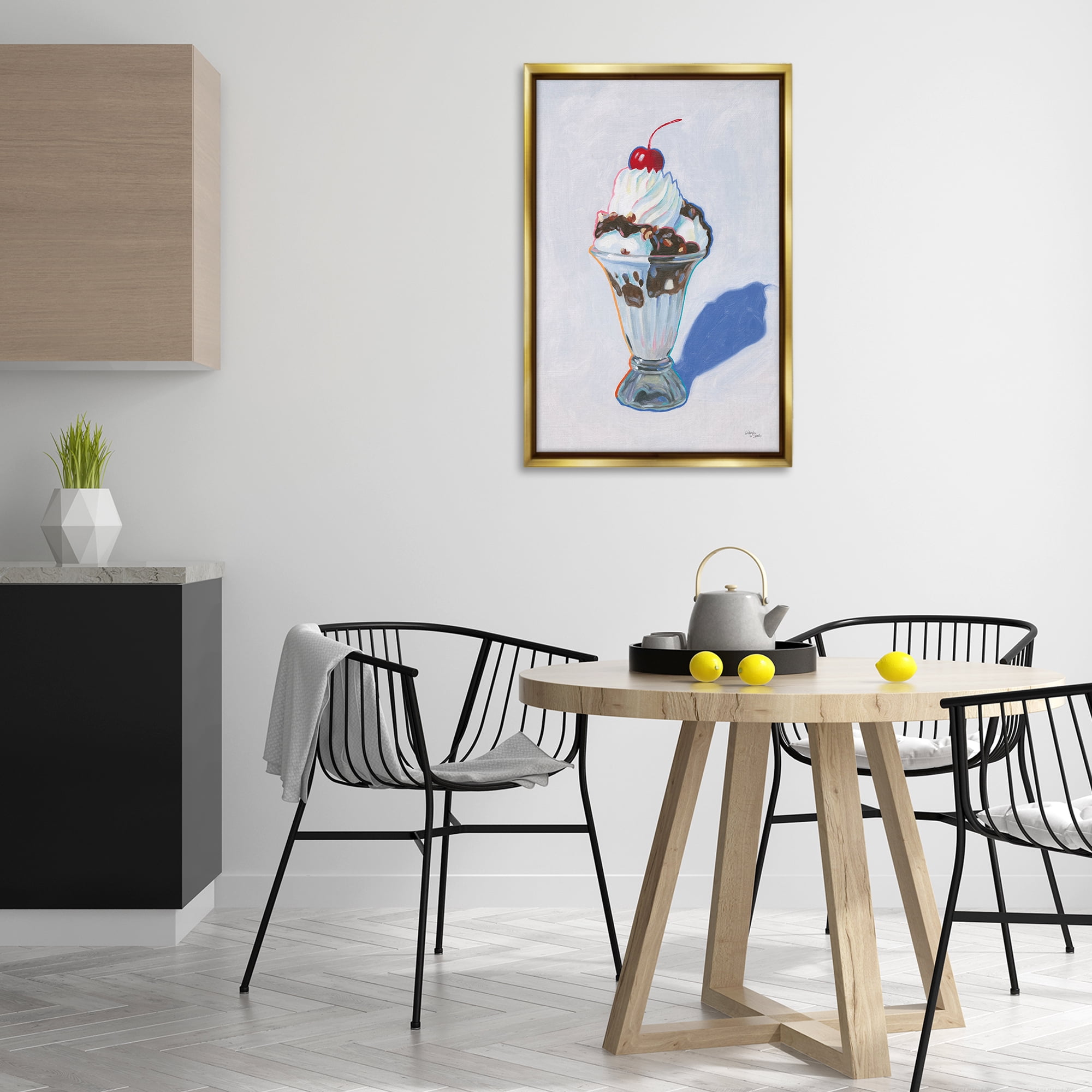 Stupell Industries Ice Cream Sundae Food & Beverage Painting Gold Floater Framed Canvas Art Print Wall Art, 21 x 31