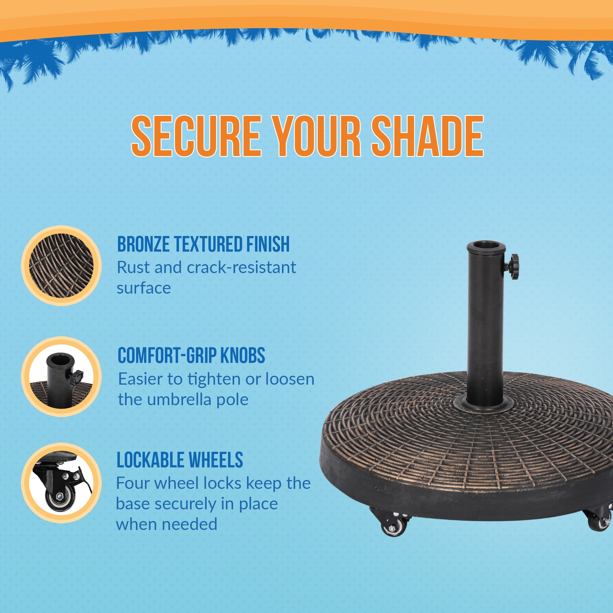 Island Umbrella 50-lb Bronze All-Weather Outdoor Round Resin Umbrella Base with Wheels
